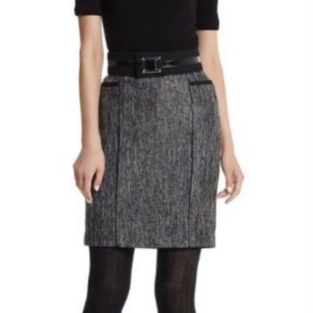 WHBM Black White Silver Tweed Mini Skirt 2